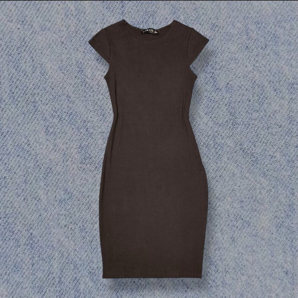 Lioness Don’t Blame Me Black Ribbed Bodycon Mini Dress With Slit- Size 4 - Picture 2 of 9